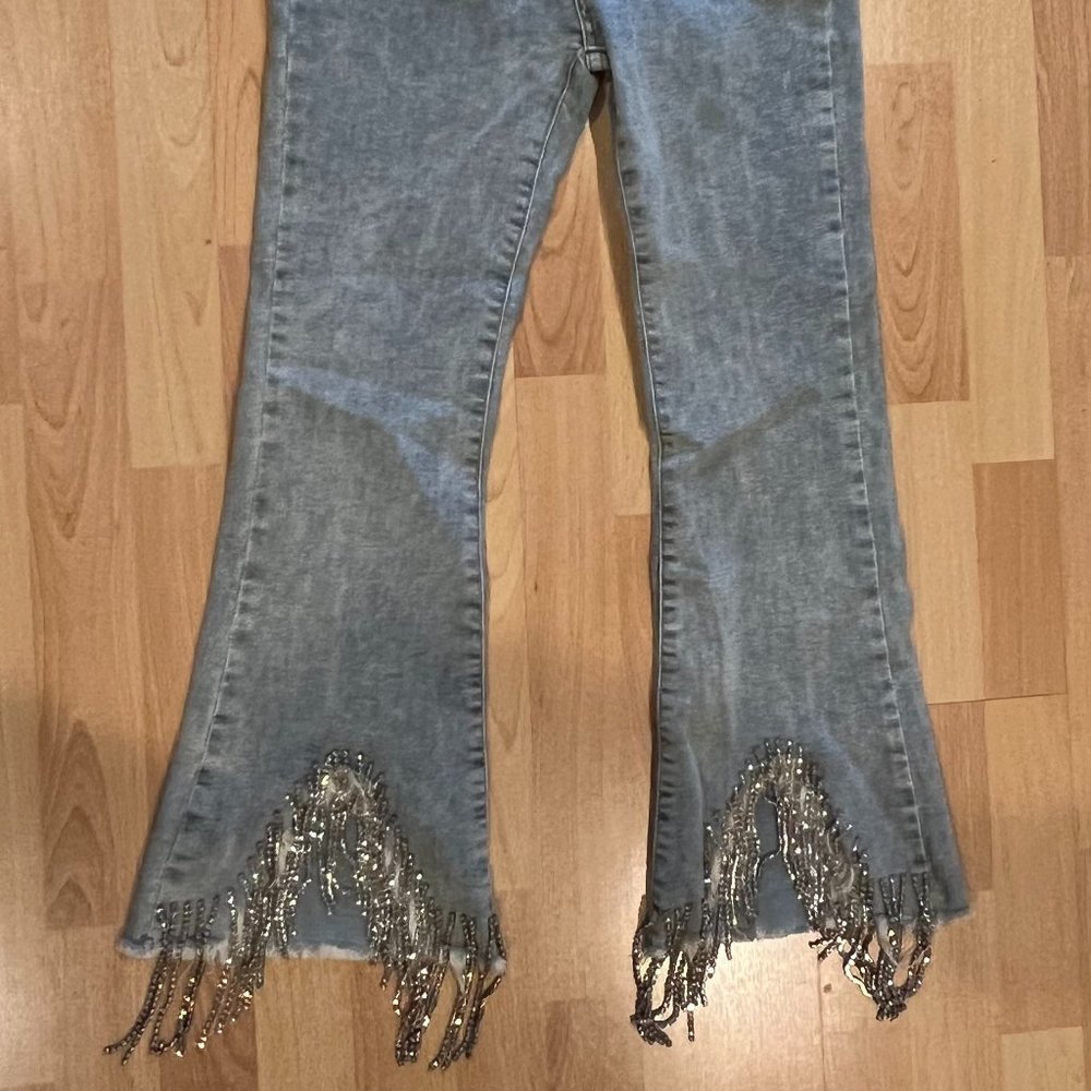 Women's Blue B Jeans Ankle Rhinestone Fringe Small